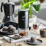 Camry CR 4302 kabellose elektrische USB-Kaffeemühle mit Keramikfräser, Akku, schwarz