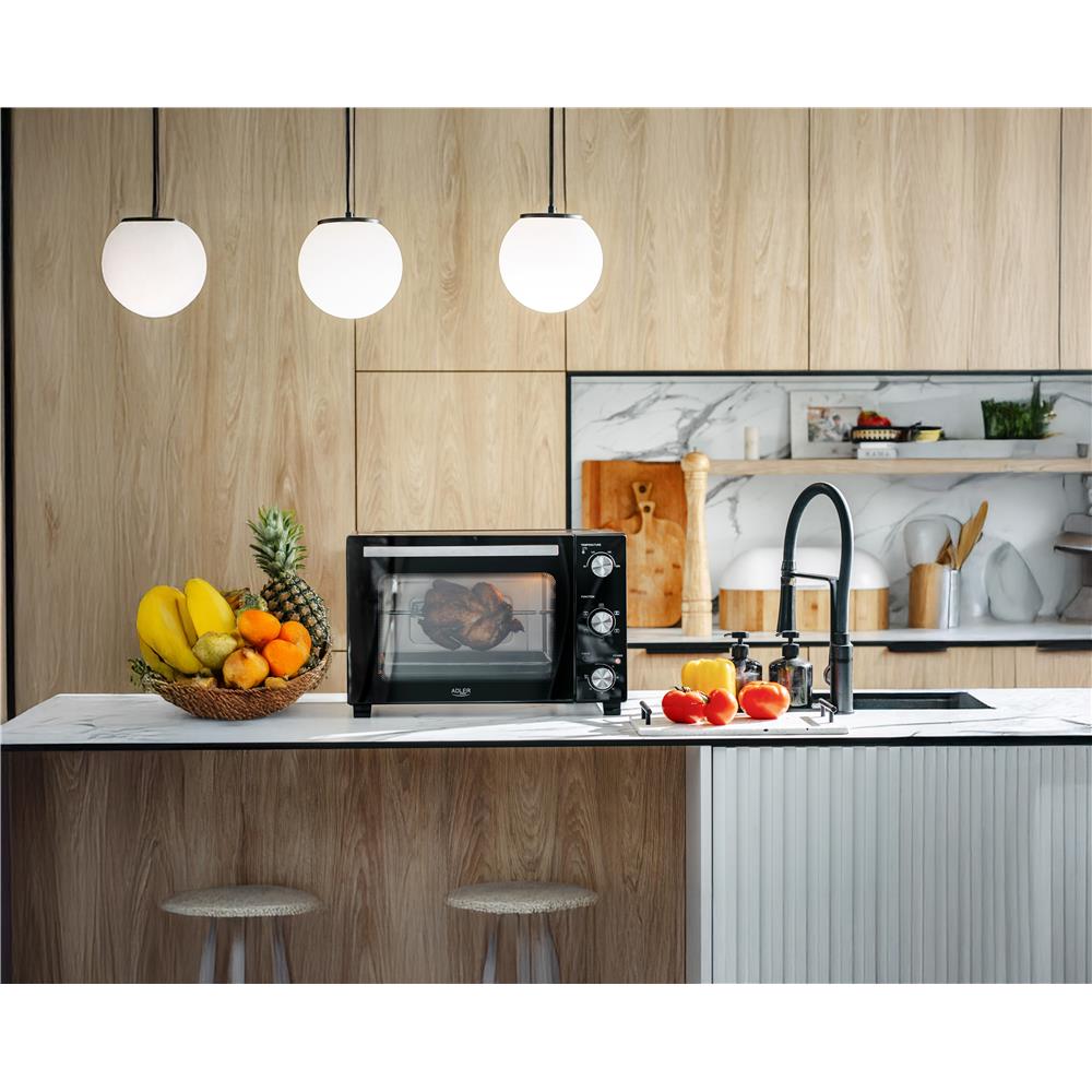 Adler AD 6026 Elektrobackofen 48L Umluft Timer Mini Backofen Drehspieß schwarz