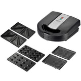 Camry CR 3063 Sandwichmaker 3-in-1, Kontaktgrill und Nusskuchen-Maker, wechselbare Antihaft-Platten, 750 W, Cool-Touch-Griff, vertikal lagerbar, Schwarz-Silber