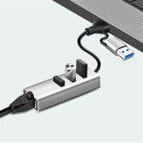 LogiLink USB 3.2 Gen1 Hub mit RJ45, 3x USB-A, 2-in-1 Kabel, Silber