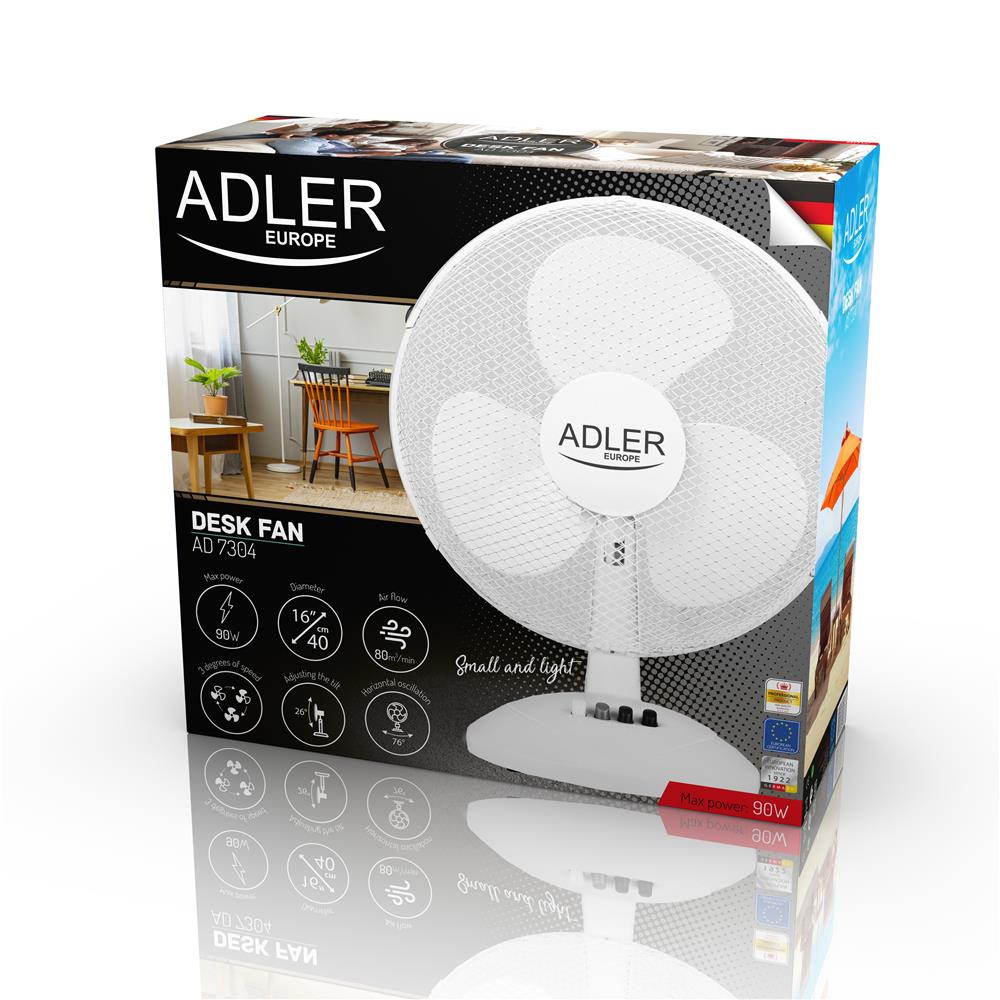 Adler AD 7304 Tischventilator Weiß 40 cm Durchmesser 3 Geschwindigkeitsstufen