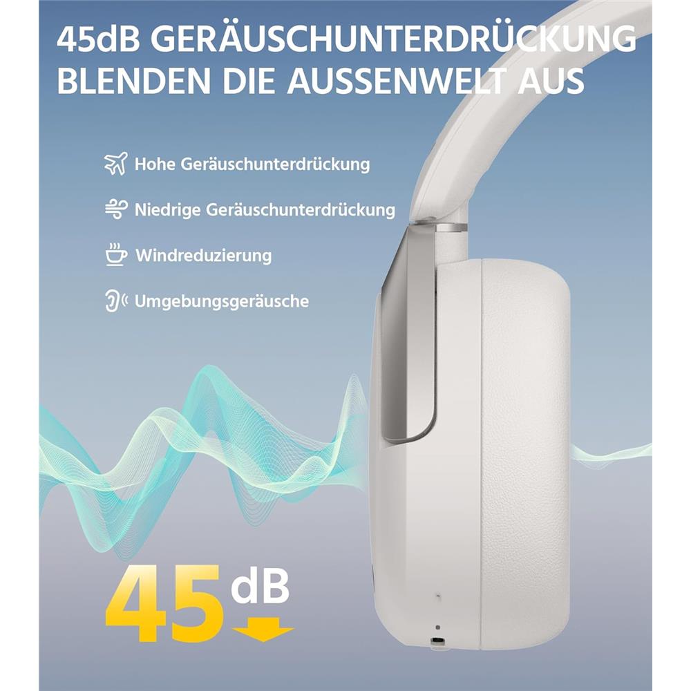 Edifier W830NB – Kabellose Over-Ear Kopfhörer mit aktiver Geräuschunterdrückung, Weiß