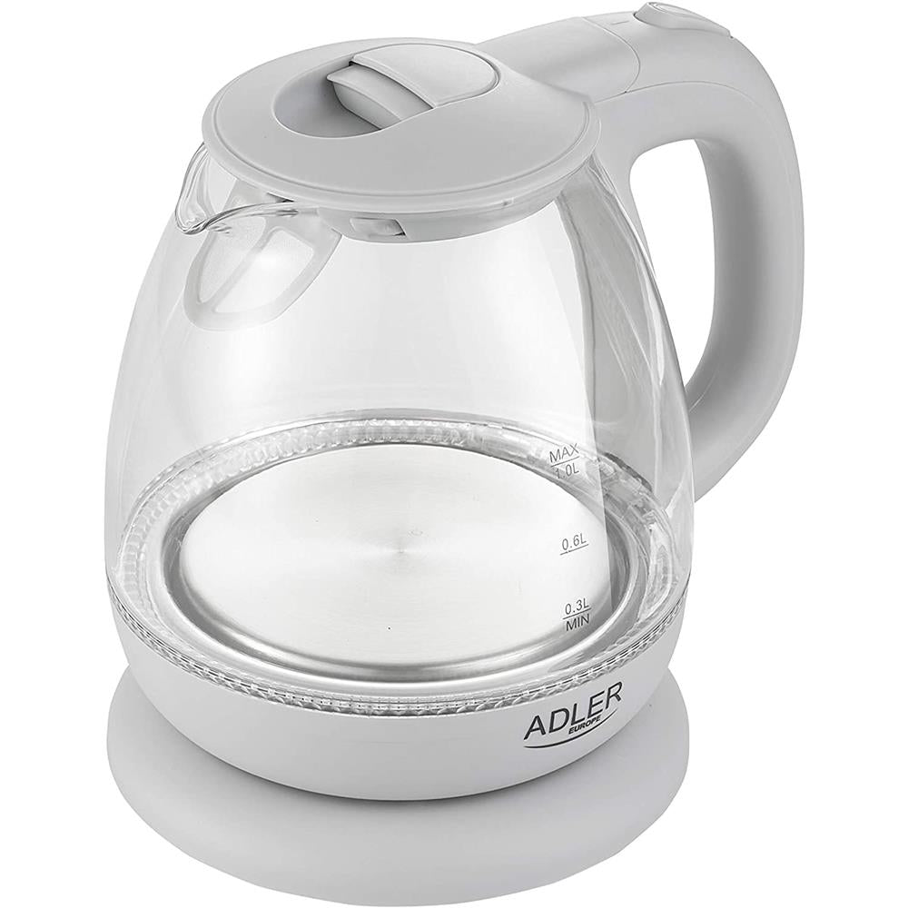 Adler AD 1283G Glaswasserkocher in Grau, 1 Liter, 1100 Watt, mit LED-Beleuchtung