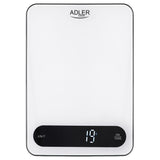 Adler AD 3177WB Küchenwaage Digital 10 kg, Elektronische Haushaltswaage mit Tara Funktion, USB-C aufladbar, Präzisionswaage zum Kochen und Backen, Glaswaage, Weiß