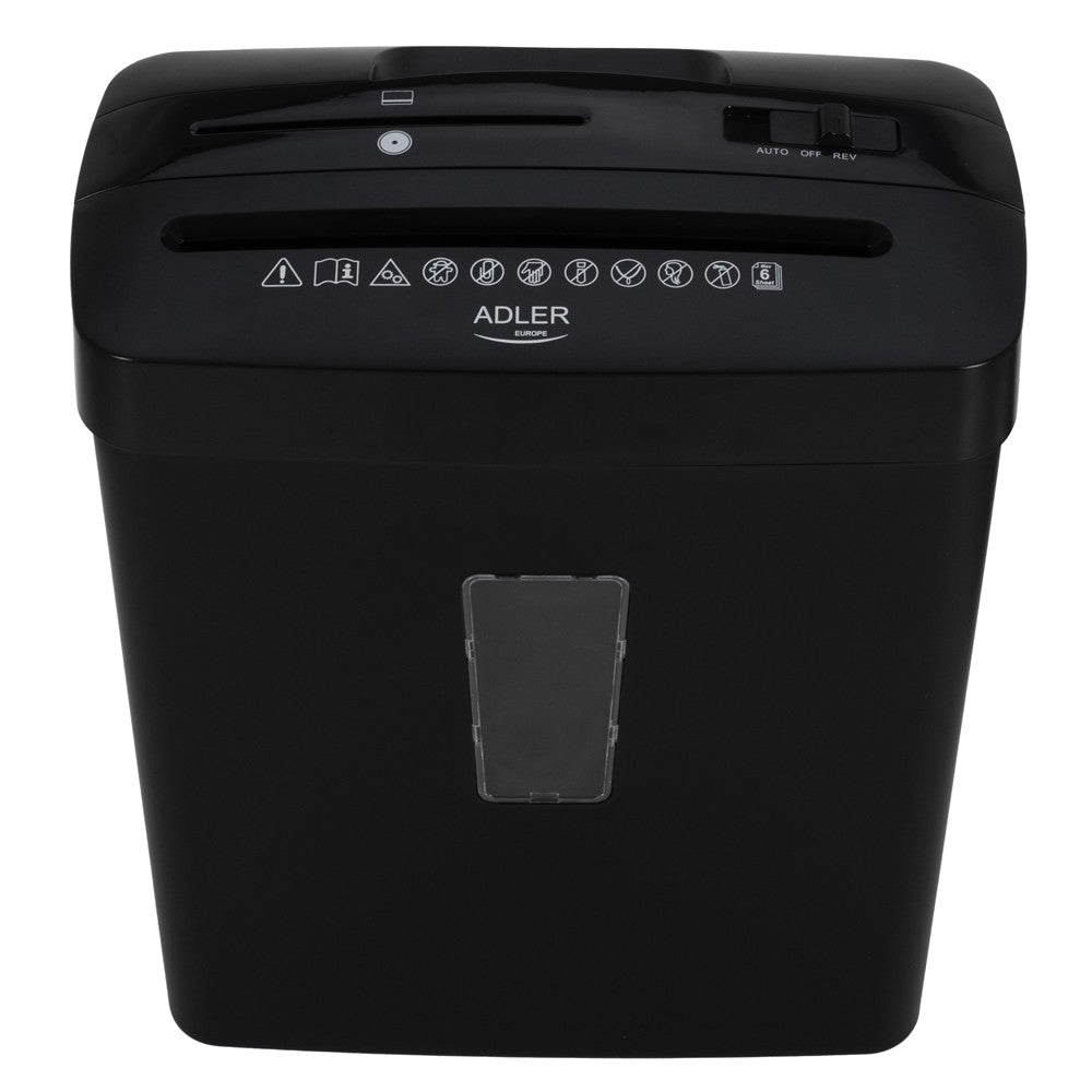 Adler AD 1037 Aktenvernichter, Papiervernichter P-4 für 6 Blatt A4, Schredder für Dokumente, CDs, DVDs und Kreditkarten, 13 l, schwarz