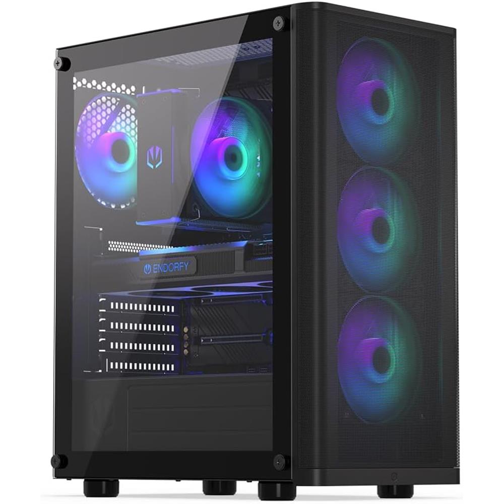 ENDORFY Ventum 200 ARGB, ATX PC-Gehäuse, inkl. 4x 120mm ARGB Lüfter, Frontblende aus Mesh, Seitenteil aus gehärtetem Glas | EY2A014