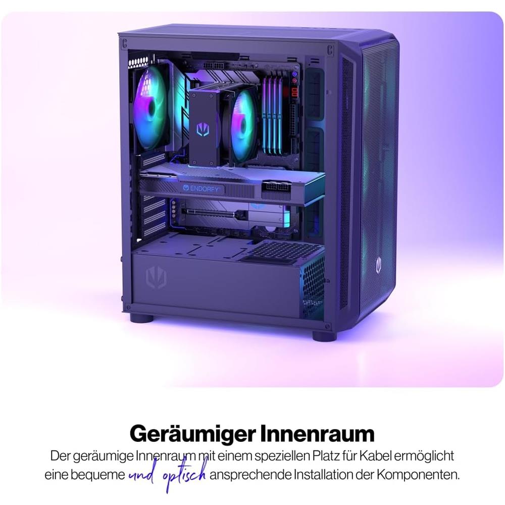 ENDORFY Arx 500 ARGB, ATX PC-Gehäuse, inkl. 4x 140mm ARGB PWM-Lüfter, Seitenteil aus gehärtetem Glas | EY2A011