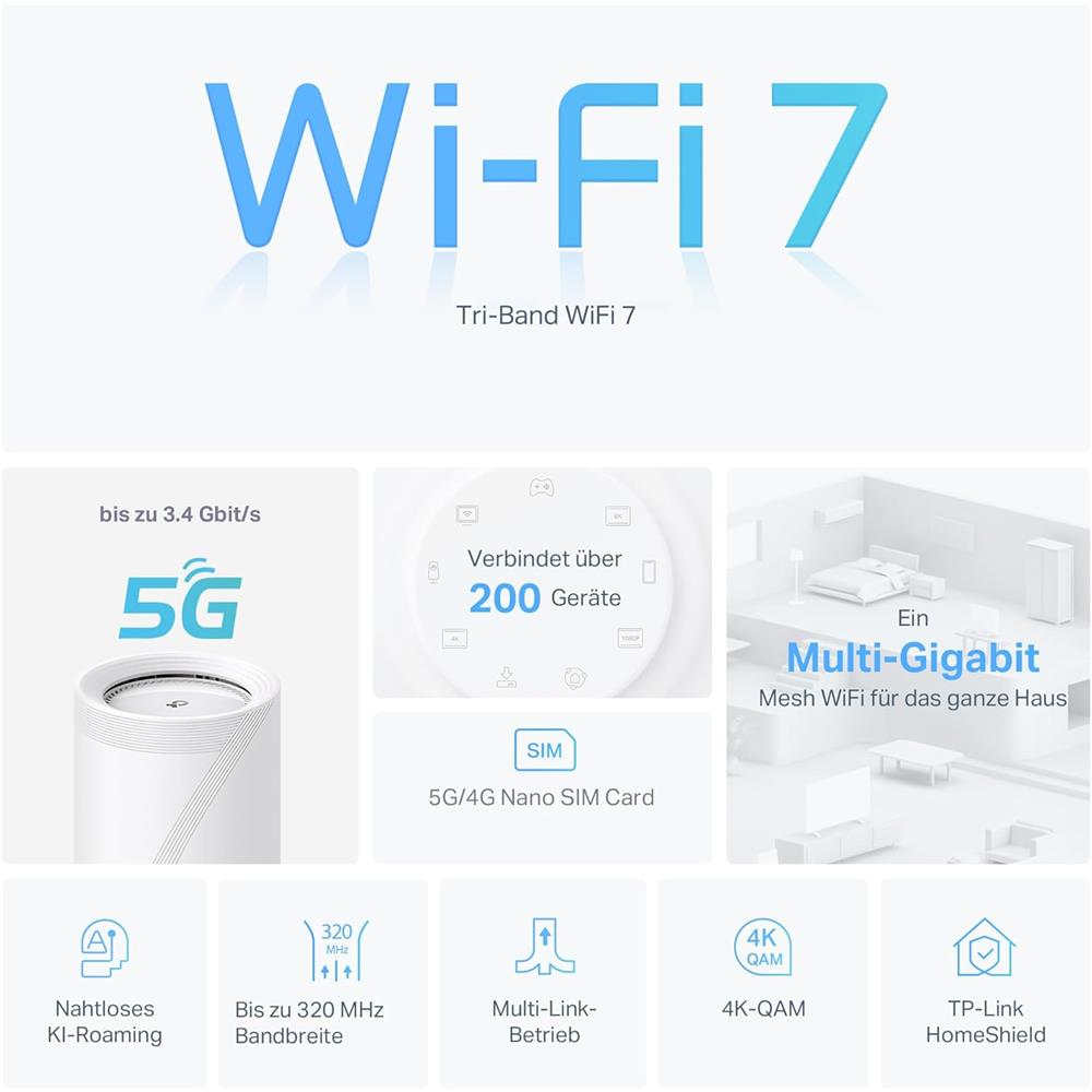 TP-Link Deco BE65-5G BE9300 WiFi 7 Mesh System 5G Router Tri Band 2.5G HomeShield