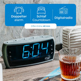 Adler AD 1121 S Radiowecker LED Display 22,2 cm AM FM Wecker, Dual Alarm, Snooze Netzbetrieb, Schwarz