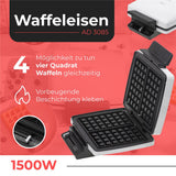 Adler AD 3085 Waffeleisen für Belgische Waffeln mit Antihaftbeschichtung Weiß