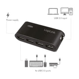 LogiLink USB 2.0 Hub 4-Port mit Netzteil Schwarz