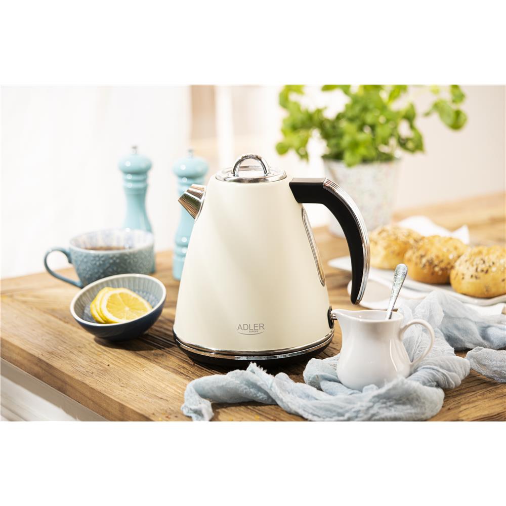 Adler AD 1343 Wasserkocher in Beige, 1,5 Liter, 2200 Watt, aus Edelstahl mit Abschaltautomatik