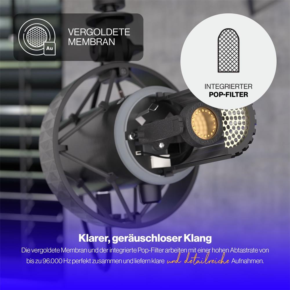 ENDORFY Solum Broadcast, schwarzes Mikrofon, Doppelfunktionaler Mute- und Gain-Regler