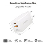 LogiLink Dual-USB Steckdosenadapter, 65 W, GaN, 1x USB-C PD, 1x USB-A QC, Weiß