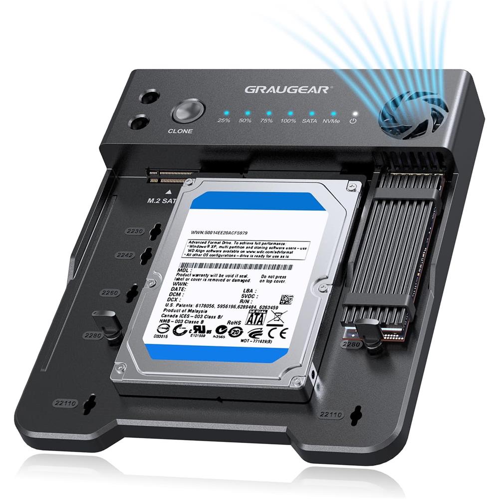 GRAUGEAR Bidirektionale Klonstation für M.2 SATA M2 NVMe SSDs und 2,5"/3,5" HDDs/SSDs Festplatten