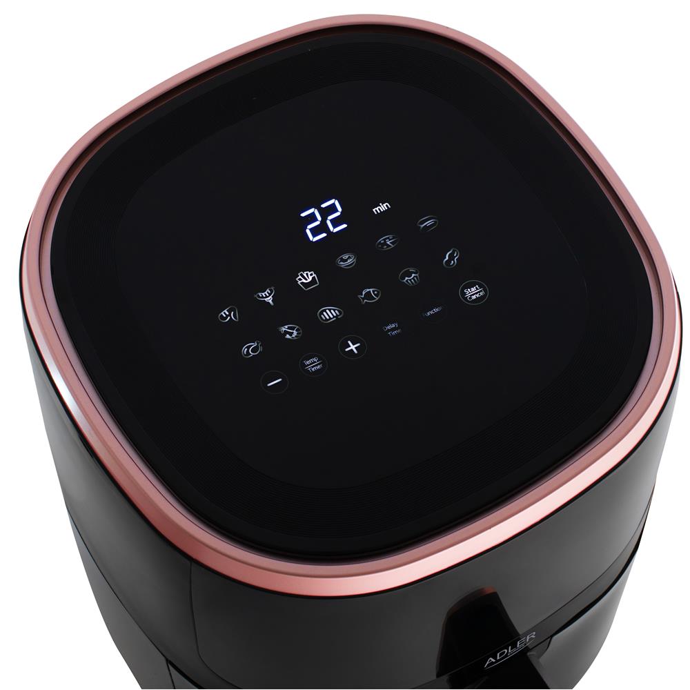 Adler AD 6322 Heißluftfritteuse 5 L mit LED-Touchpanel, 12 Programmen, 2000 W, schwarz