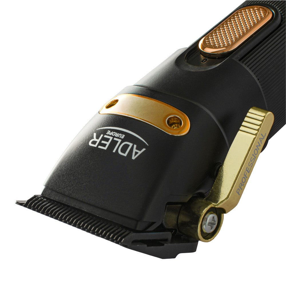 Adler AD 2853 Akku Haarschneider, Haartrimmer für Kopfhaar und Koteletten, Stahlklinge, LED-Display, USB, 0,8-13 mm Schwarz Golden