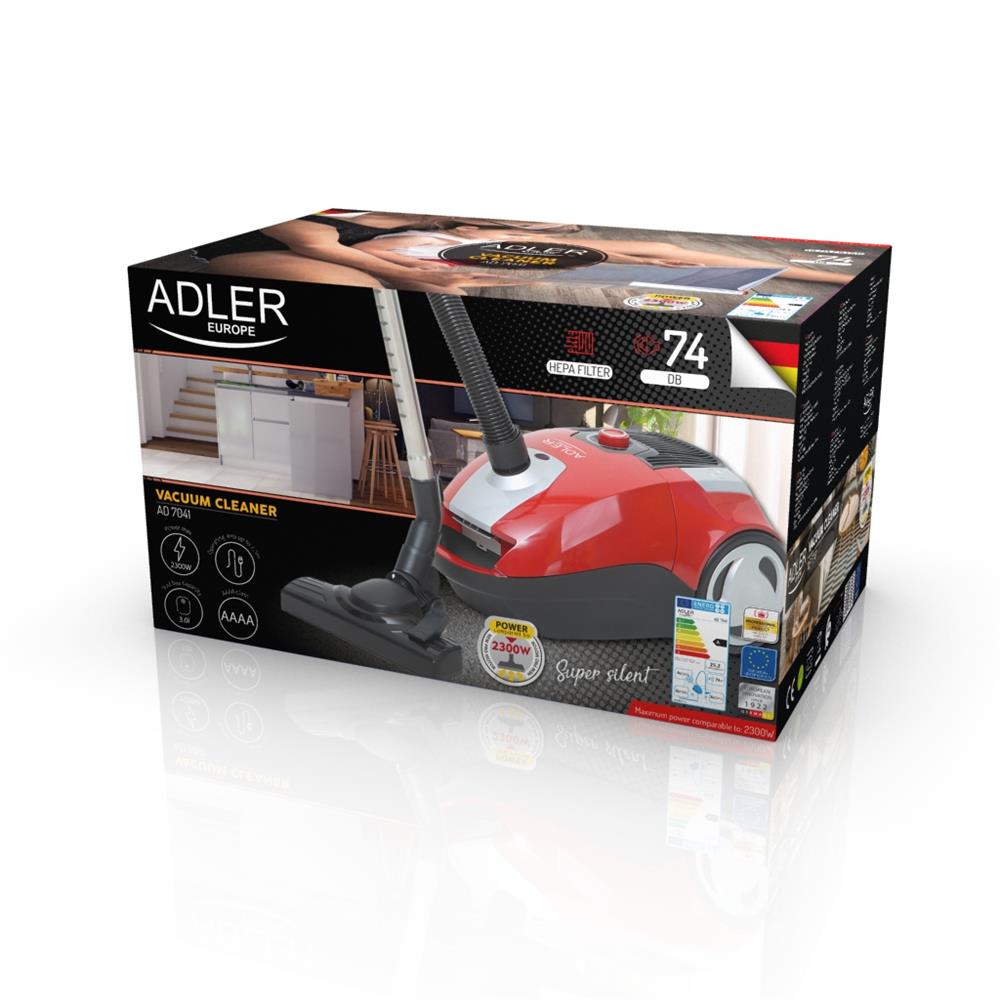 Adler AD 7041 Superleiser Staubsauger Rot 2300 Watt Anzeige für vollen Beutel HEPA-Filter