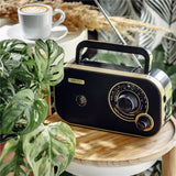 Camry CR 1910g tragbares Radio, FM/AM Kofferradio mit 2 W Lautsprecher, Netz- und Batteriebetrieb, 3,5 mm Kopfhöreranschluss, Teleskopantenne, schwarz/gold