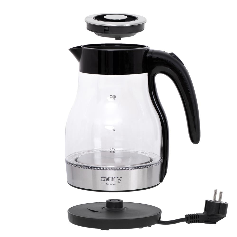 Camry CR 1300 Wasserkocher 1,7 Liter Glaskessel mit LED-Beleuchtung Edelstahl