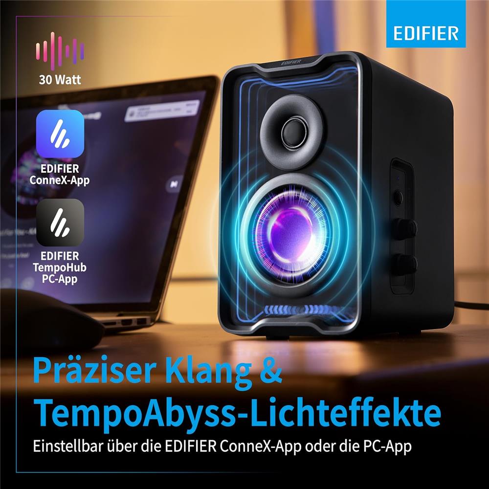 Edifier QR30 Schwarz – Aktiver 30W Desktop-Lautsprecher mit Bluetooth 5.4 & RGB