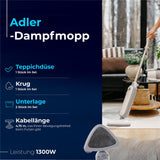 Adler AD 7057 Dampfreiniger Dampfmopp mit Reinigungspads 1300 W schnelle Aufheizzeit weiß grau