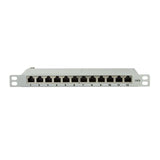 LogiLink Mini Patchpanel Cat.6 12 Ports geschirmt, 10 Zoll Einbau, 0,5 HE, Hellgrau