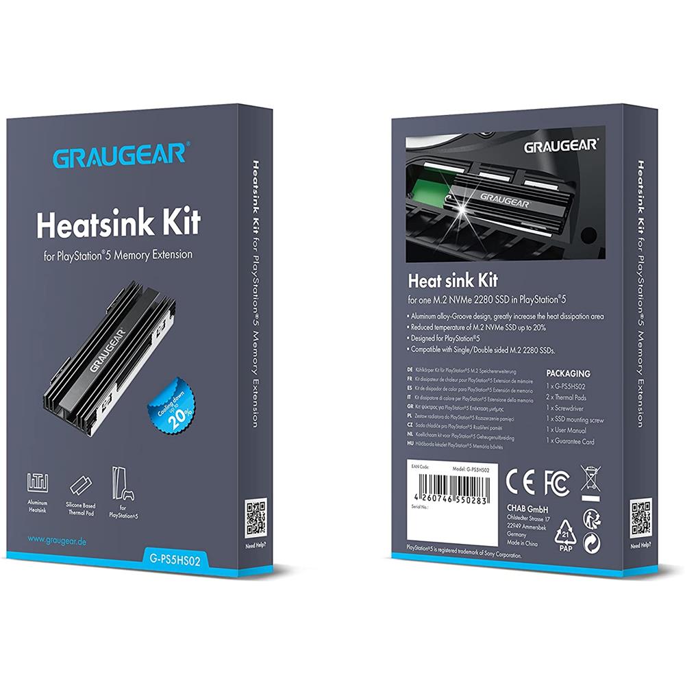 GRAUGEAR Kühlkörper Kit für PlayStation 5 M.2 SSD Speichererweiterung