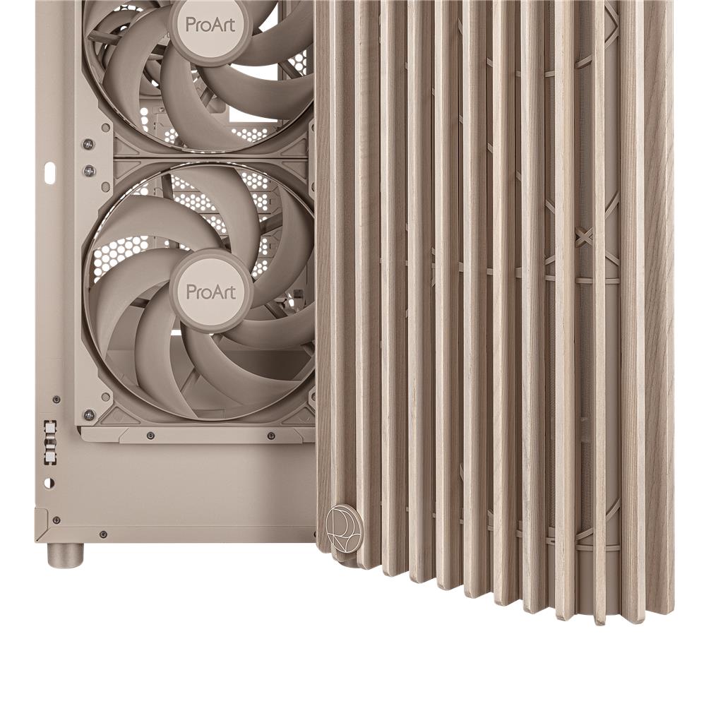 ASUS ProArt PA401 Wood Edition Beige ATX PC Gehäuse mit Mesh Panel und 160 mm Lüftern