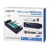 LogiLink USB HUB 3.0 schwarz 5,25" Multifunktions-Panel 6-fach Kartenleser eSATA