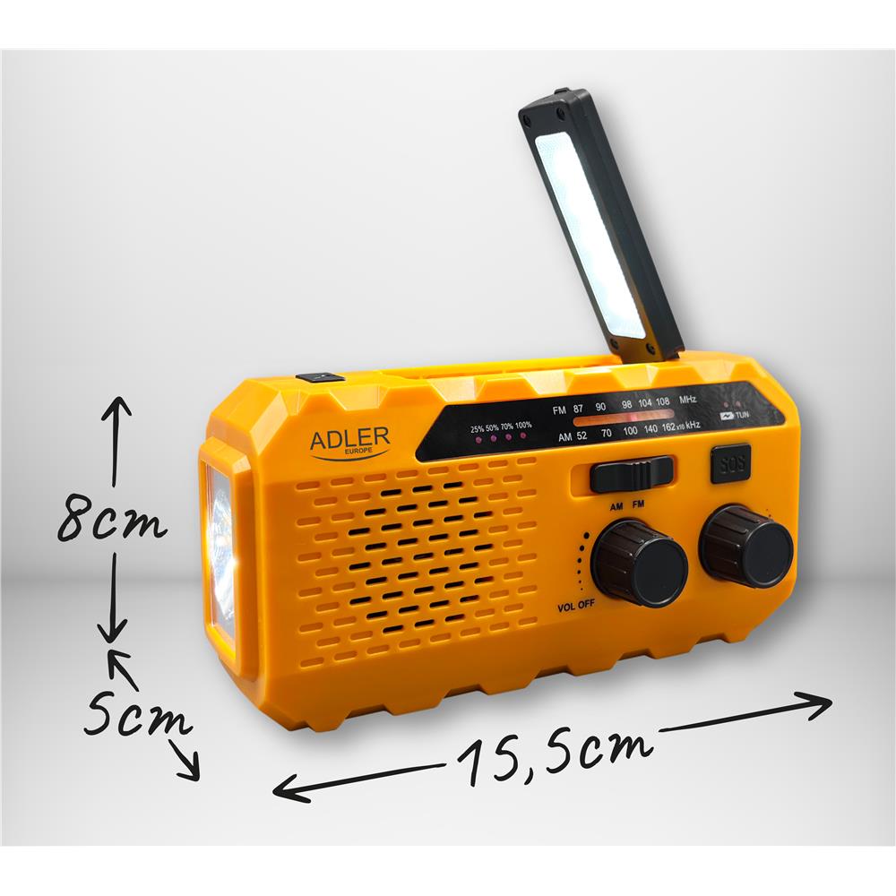 Adler AD 1197 Kurbelradio, tragbares Radio mit Taschenlampe und Ladefunktion