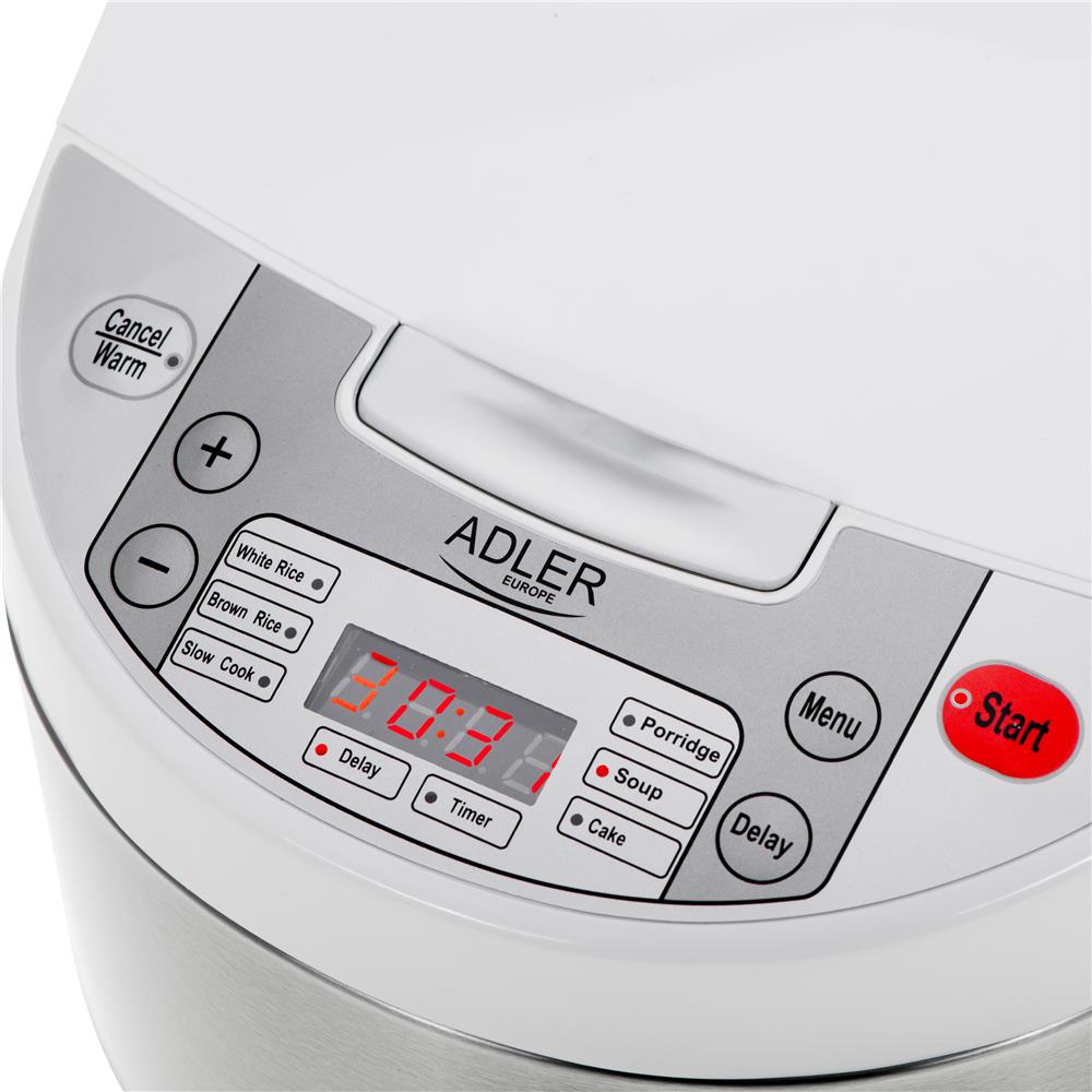 Adler AD 6420 Multikocher 6 Programme 700W Reiskocher Dampfgarer Schongarer weiß silber