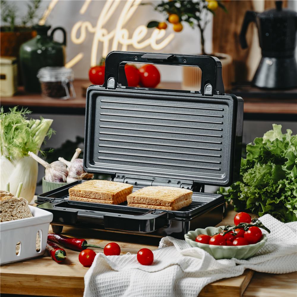 Adler Sandwichmaker 2 in 1 AD 3073 elektrischer Kontaktgrill silber schwarz