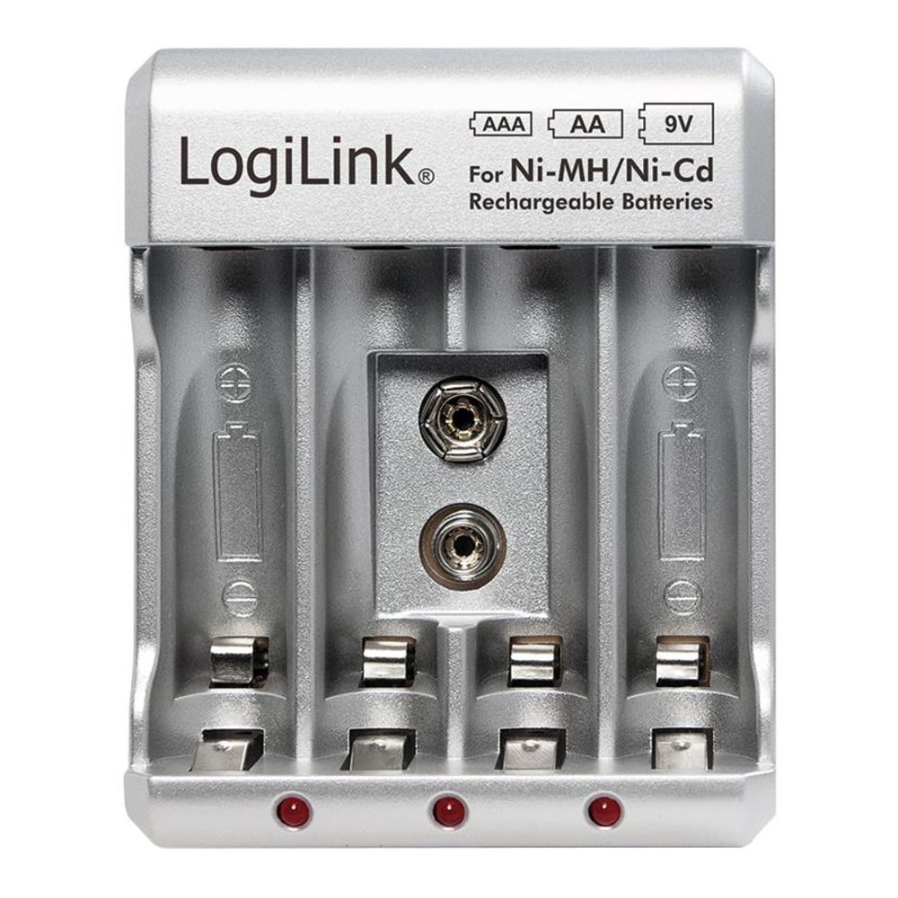 LogiLink Batterie Ladegerät für AA AAA 9V Ni-MH Ni-Cd Akkus LED Anzeige Überladeschutz