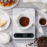 Adler AD 3177WB Küchenwaage Digital 10 kg, Elektronische Haushaltswaage mit Tara Funktion, USB-C aufladbar, Präzisionswaage zum Kochen und Backen, Glaswaage, Weiß