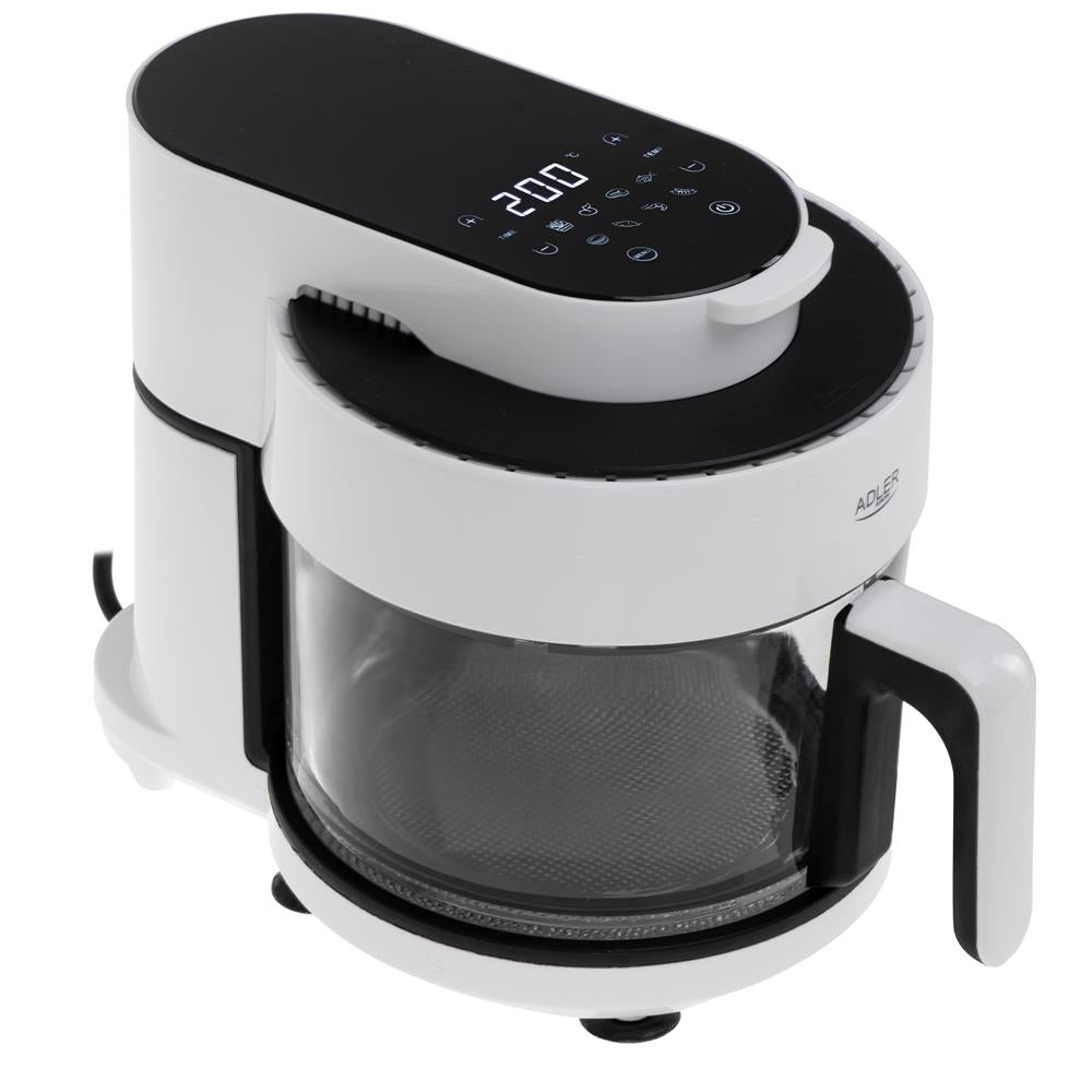 Adler AD 6316 Heißluftfritteuse mit Glasschüssel 3L Airfryer 8 Programme Timer weiß schwarz