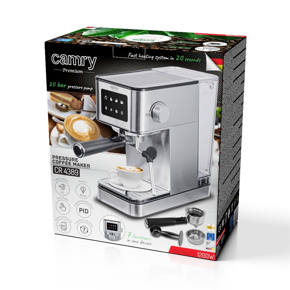 Camry CR 4389 7-in-1-Espressomaschine – Milchaufschäumer, 1,7-Liter-Wassertank