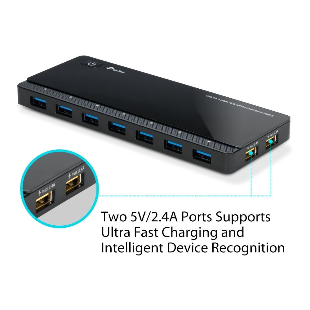 TP-Link UH720 7-Port USB 3.0 Hub 2 Ladeports schwarz