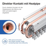 GRAUGEAR Heatpipe 4fach passiv Kühler für M.2 2280 SSD Kühlkörper PC Speicher Kühlung silber ohne Lüfter lautlos