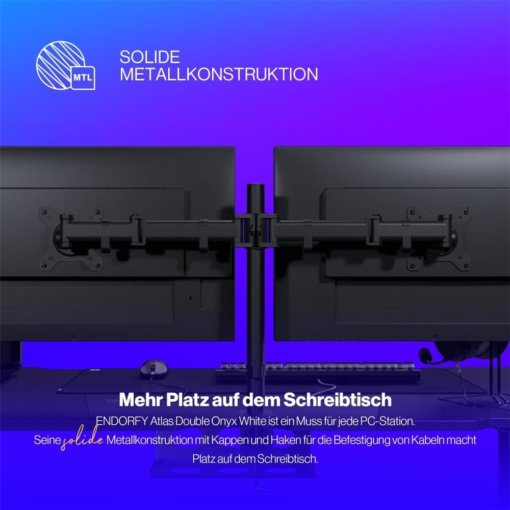 ENDORFY Atlas Double Monitorhalterung für 2 Monitore bis 27 Zoll Schwarz