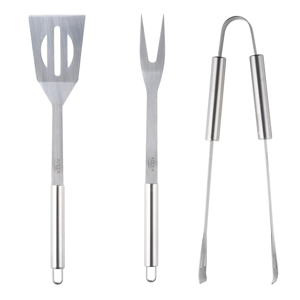 Adler AD 6728 Grillbesteck-Set - Pfannenwender, Grillgabel und Grillzange aus Edelstahl