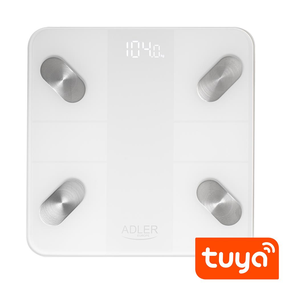 Adler AD 8186 Tuya Smart Badezimmerwaage mit App Bluetooth Personenwaage weiß
