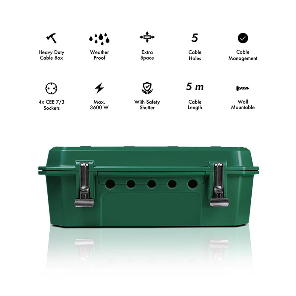 LogiLink Kabel-Schutzbox mit 4-fach Steckdosenleiste, Outdoor, IP54, Grün