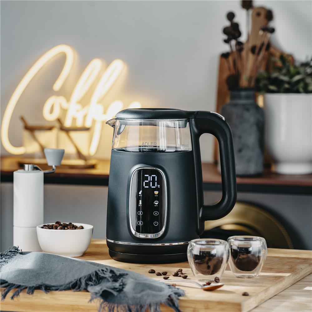 Adler AD 1305 Glas-Wasserkocher mit Temperaturregelung, LED-Anzeige, 1,7 L, 2200 W