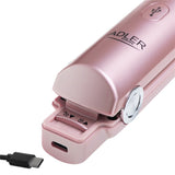 Adler AD 2327p Akku Glätteisen kabellos, USB-C Reise-Haarglätter mit Keramikplatten, LED-Display, 3 Temperaturstufen, Aufbewahrungsbeutel, Rosa