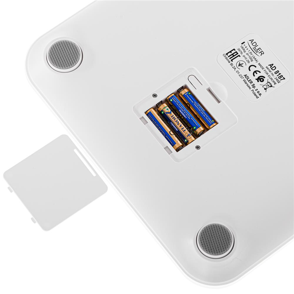 Adler AD 8187 Smart Badezimmerwaage mit App 180 kg LED Personenwaage weiß