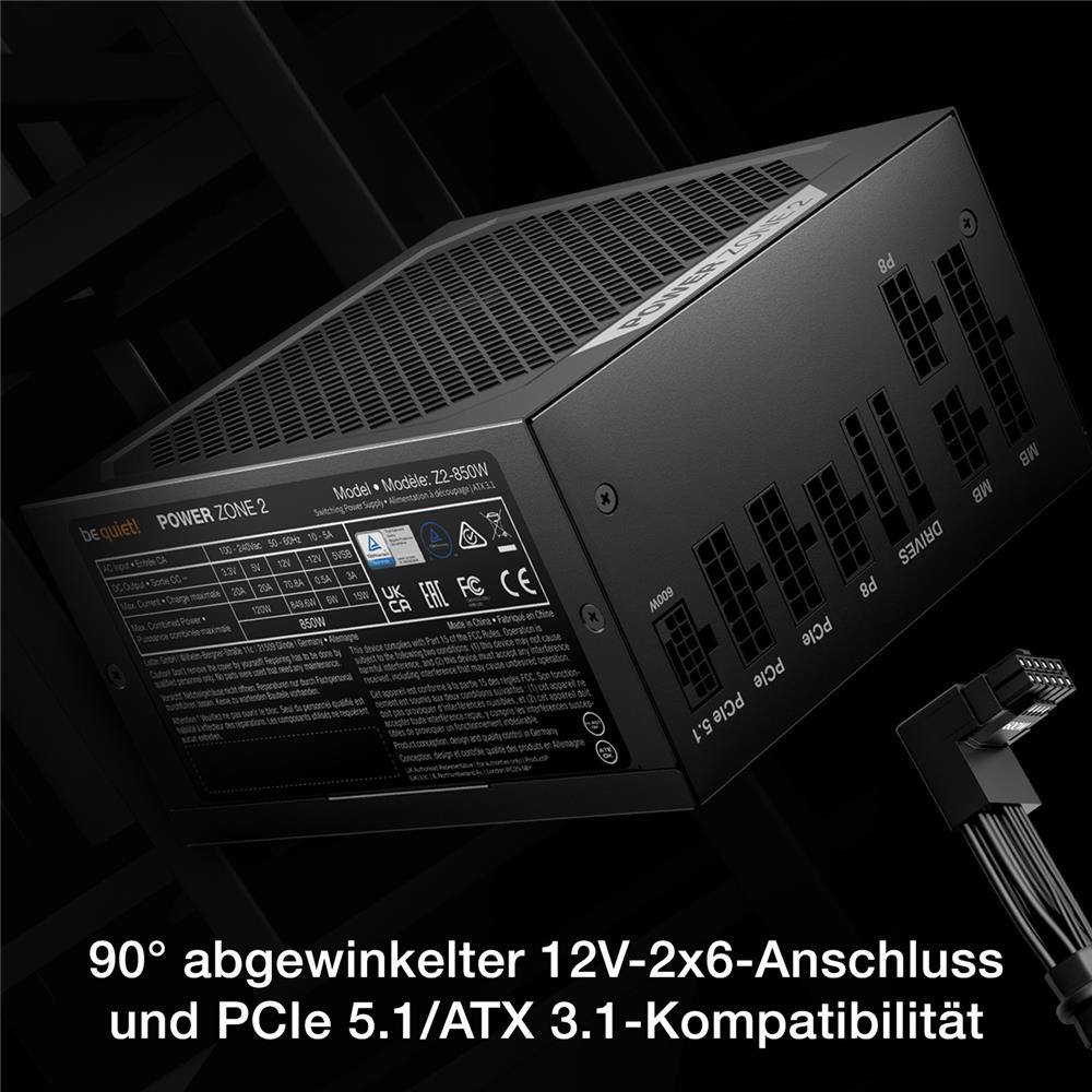 be quiet! Power Zone 2 850W 80 PLUS Platinum ATX 3.1 und PCIe 5.1 kompatibel 90° abgewinkelter 12V-2x6-Anschluss