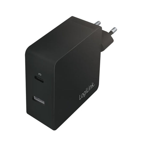 LogiLink Steckdosenadapter Dual-USB mit USB-C (PD) und USB-A, 65W, Schwarz