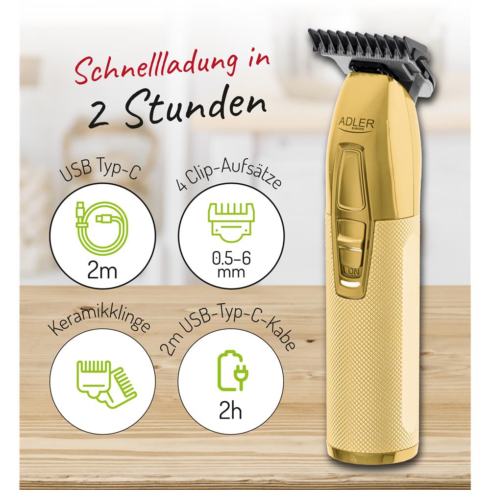 Adler AD 2836 professioneller Trimmer Gold elektrisch für Gesicht Bartschneider Schneidegerät