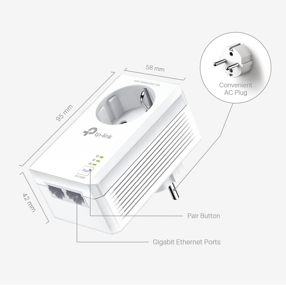 TP-Link TL-PA7027P KIT AV1000 2-Port Gigabit Powerline Adapter mit Steckdose